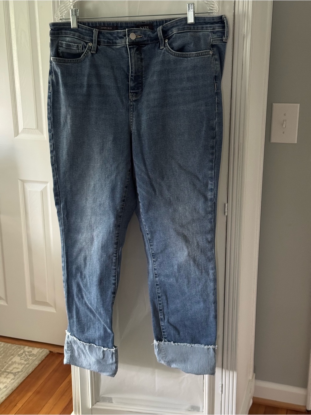 NYDJ Sheri Slim Ankle Jeans with 4-inch Stripped Cuffs Size 16